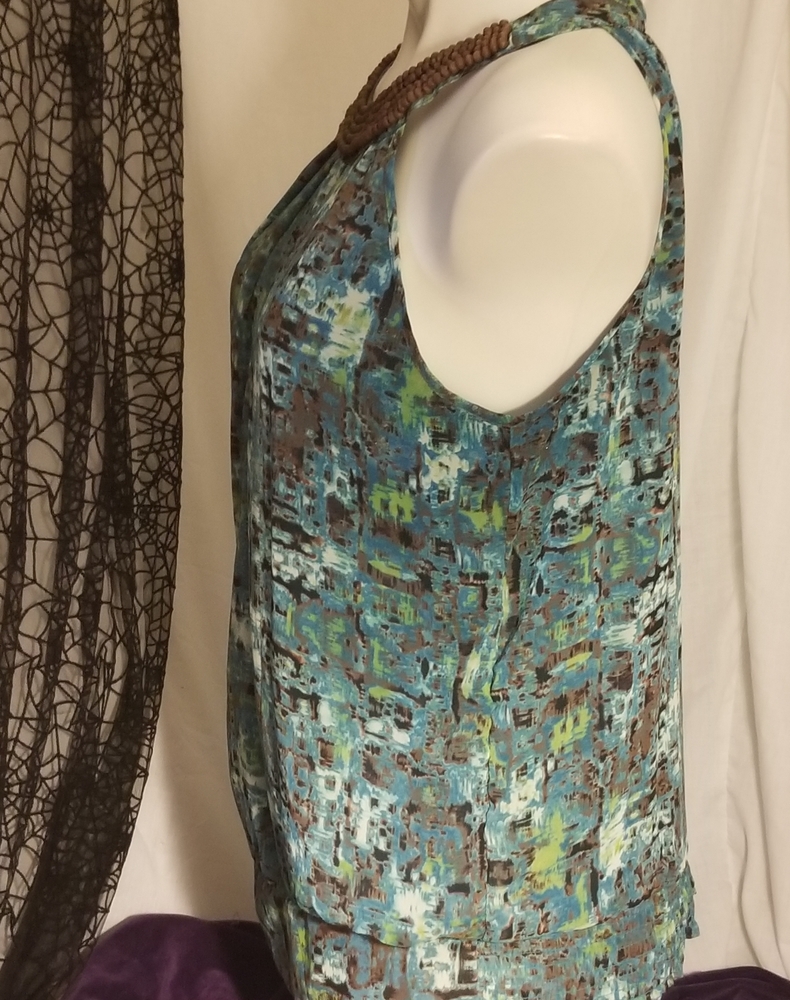 EUC Brown & Teal embellished blouse by ADIVA Med. - Picture 3 of 5